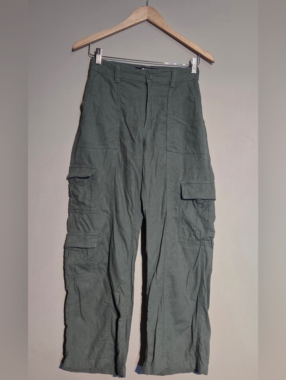 Hollister Sage Green Wide-Leg Linen Blend Cargo Pants XS
